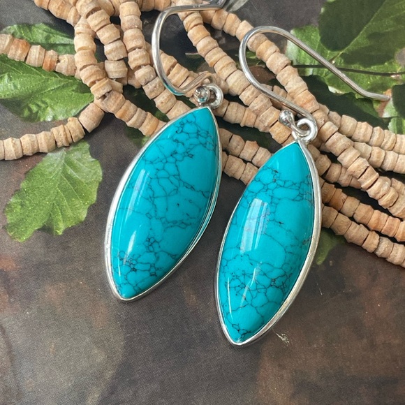 925 Sterling Silver Turquoise Earrings cool Marquise shape!! - Picture 6 of 10